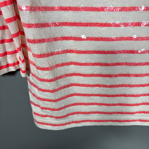 J Crew Collection Women's White/Pink Sequin Striped Preppy T-Shirt - Size Small - Picture 4 of 6